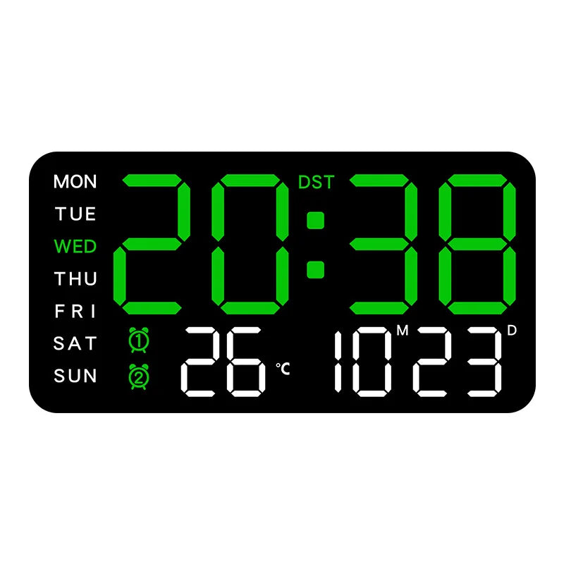 LED wall clock product specifications — voice activated dual alarm digital clock