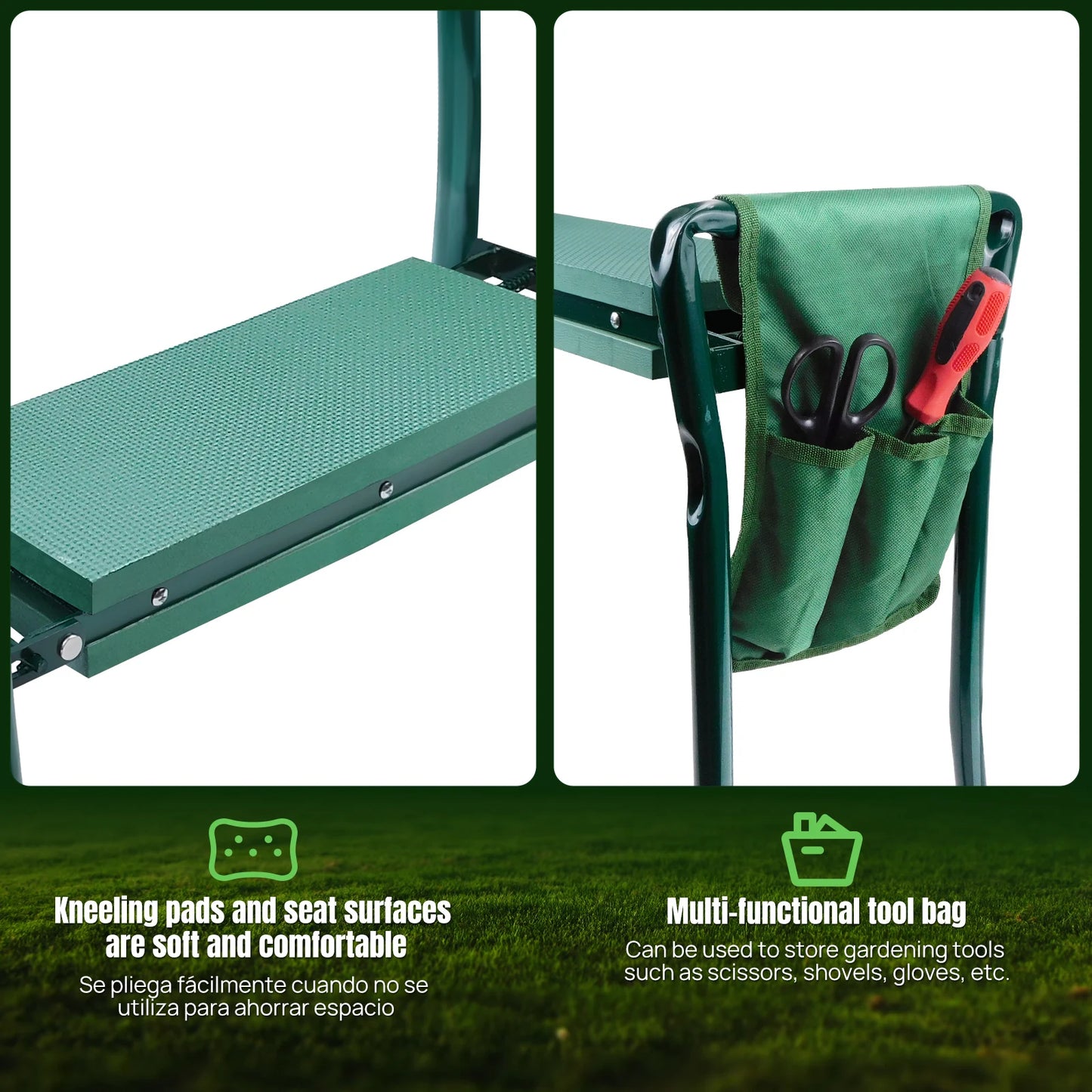 Garden kneeler converted to stool — foldable garden seat for elderly with mobility aids