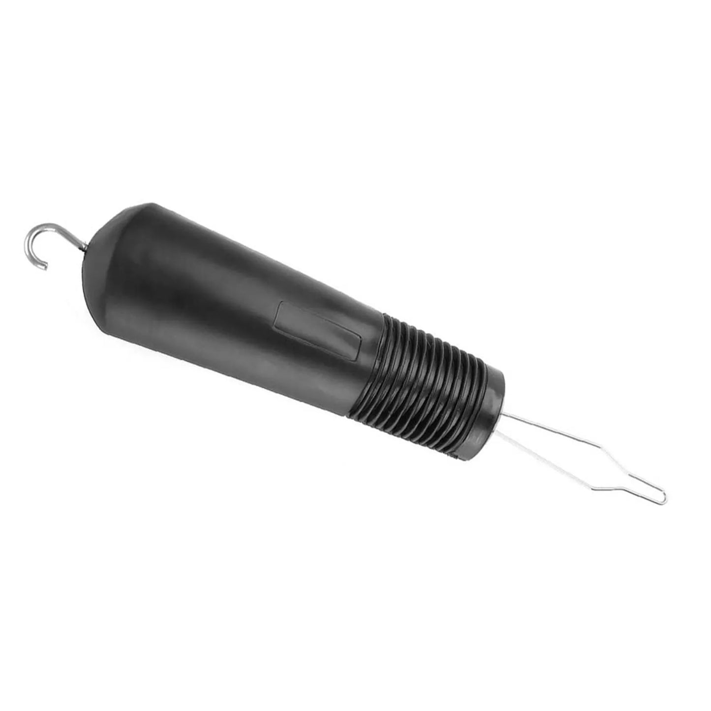 Button hook in use threading button through hole — dressing aid for elderly with arthritis