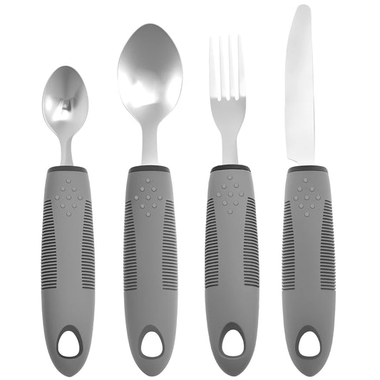 Adaptive eating utensils set with non-slip handles — arthritis and Parkinson's cutlery aid