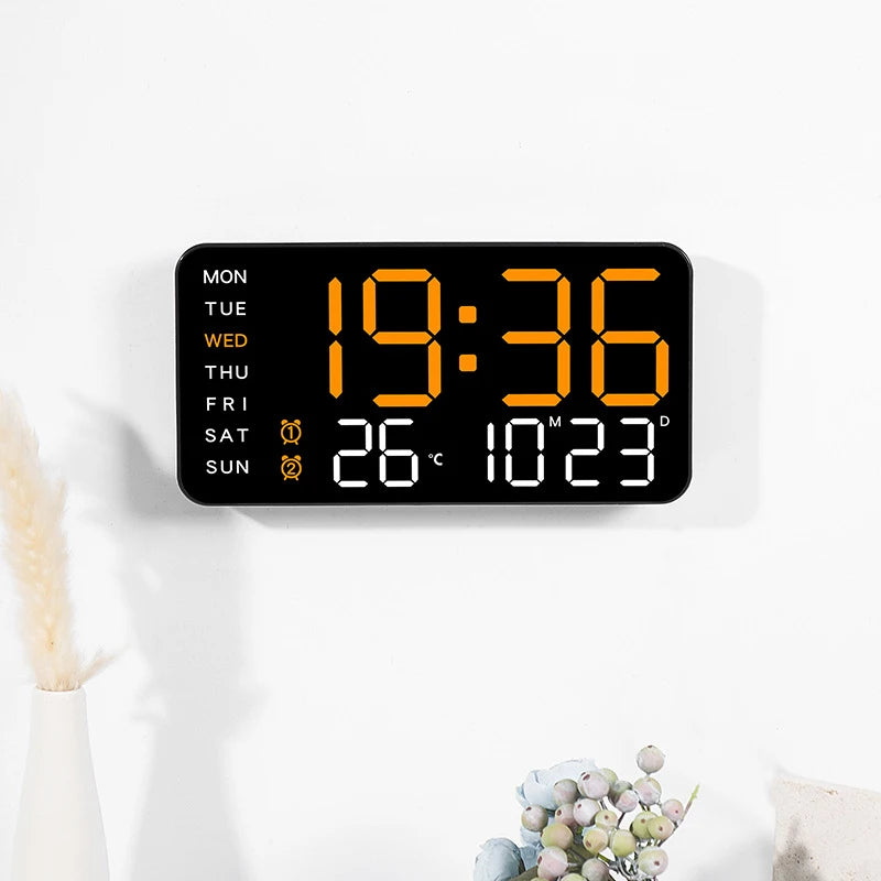 Digital clock showing date and time display — voice control LED clock for older adults