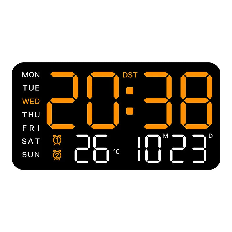 Digital clock box and contents — large button LED wall clock for elderly UK