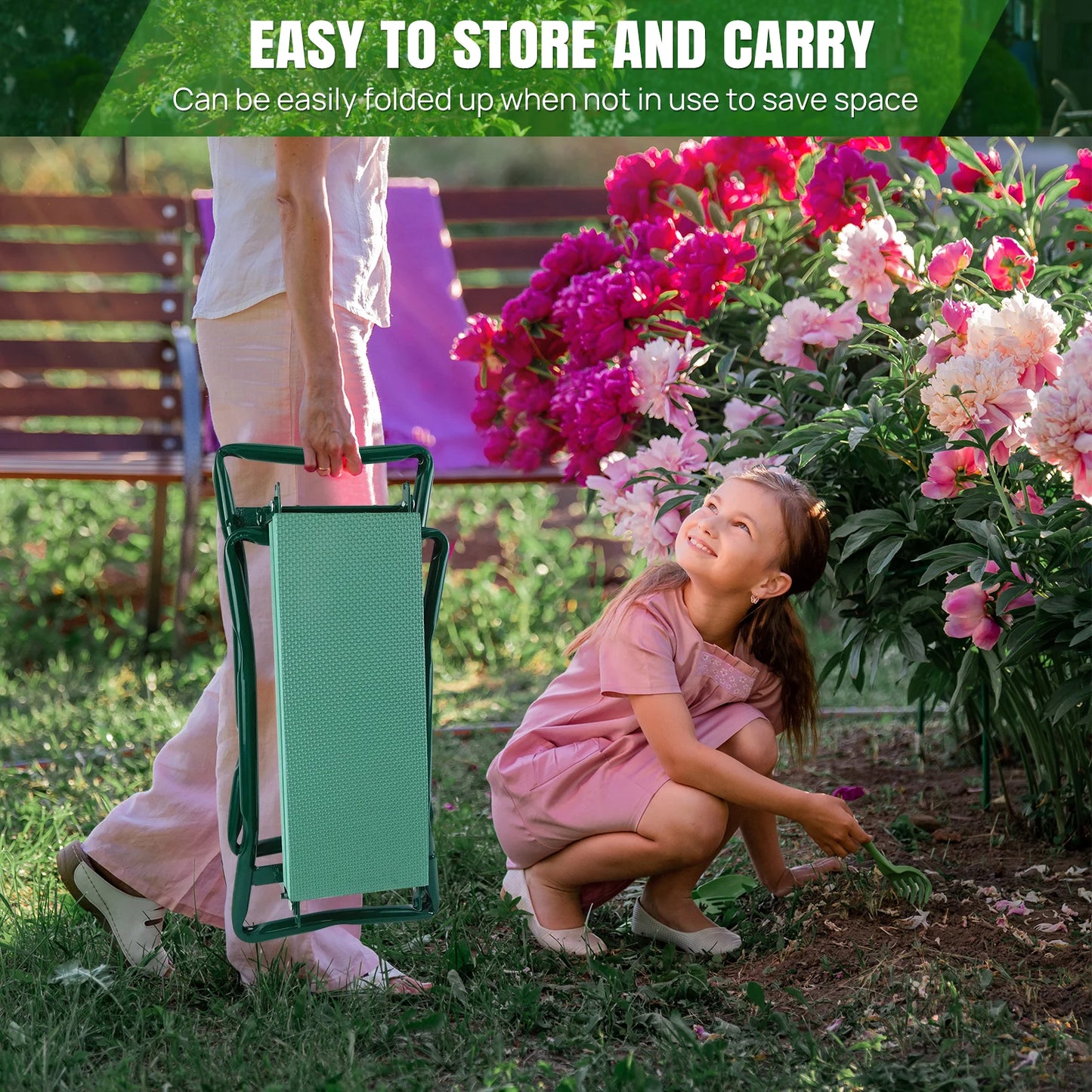 Garden kneeler tool bag pockets — side pockets for garden tools elderly kneeler seat