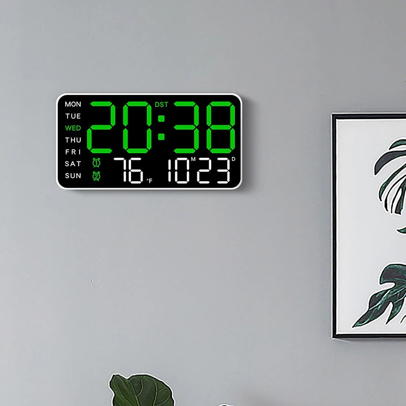 LED wall clock showing temperature display — large digit clock for elderly with dementia