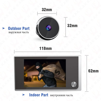 Peephole viewer product dimensions — compact digital door camera with HD screen