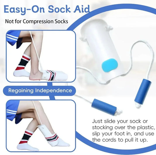 Sock aid tool in white — put on socks without bending for elderly and post-surgery recovery