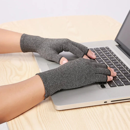 Arthritis gloves showing open finger design — wear while using hands for daily tasks