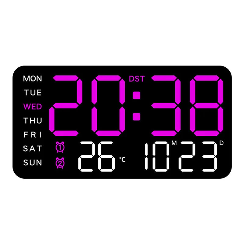 LED wall clock in bedroom setting — large digit clock for independent elderly living