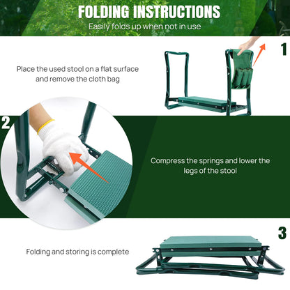 Garden kneeler in use — elderly person kneeling comfortably with padded foam support