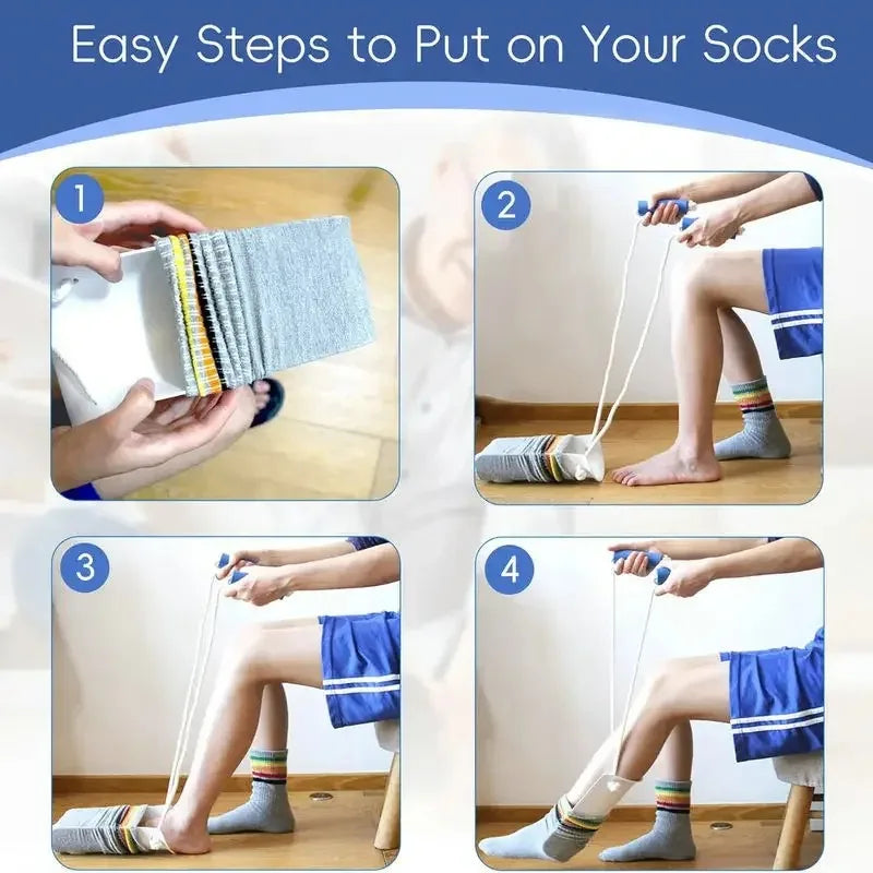 Sock aid step by step instructions — how to put on socks without bending elderly aid