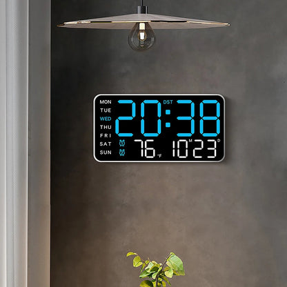 Digital wall clock close up showing large numbers — easy to read clock for elderly