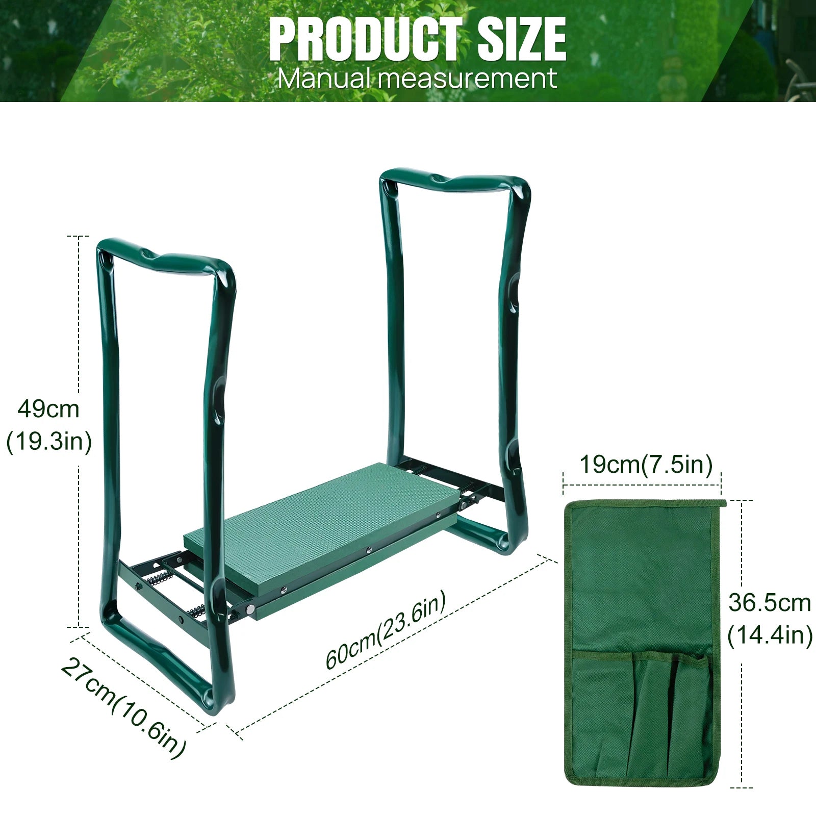 Garden kneeler folded flat for storage — compact elderly gardening aid with handle grips