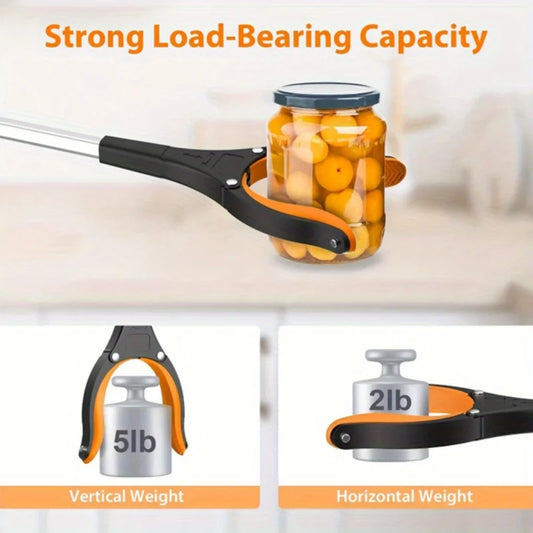 Reacher grabber rotating head close up — 360 degree clamp for elderly reaching aid