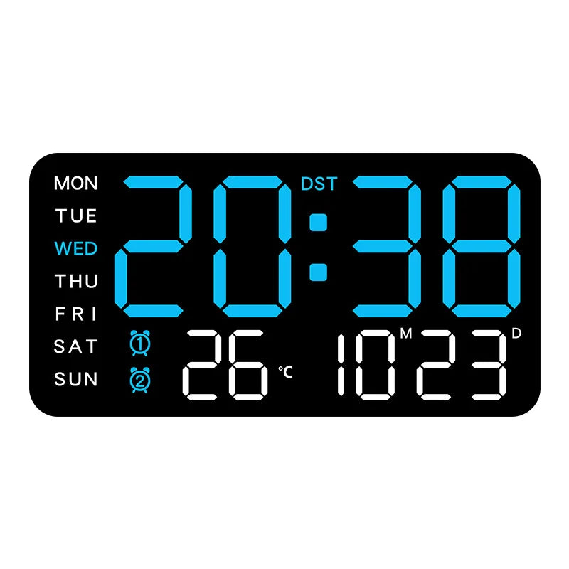 Large LED clock showing night mode — dimmable bedroom clock for elderly with poor eyesight
