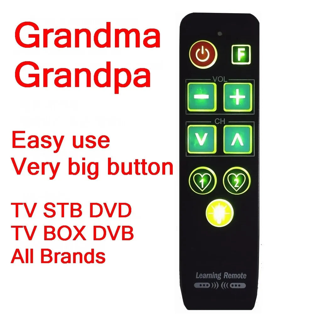 Large button universal TV remote with 9 backlit buttons — easy remote for elderly