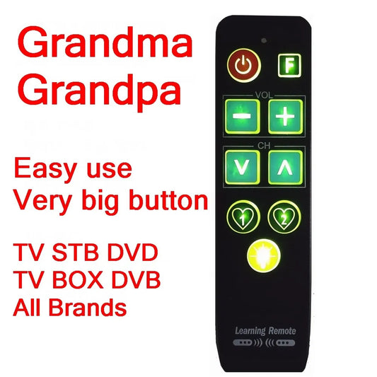 Large button universal TV remote with 9 backlit buttons — easy remote for elderly