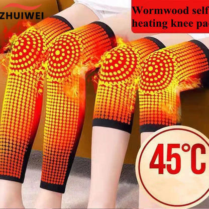 Self-heating knee warmers in black — wormwood thermal sleeves for arthritis knee pain