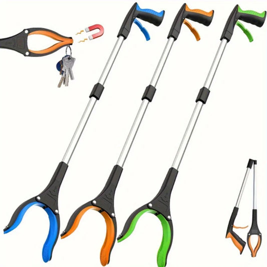 Reacher grabber tool in orange and black — 32 inch foldable grabber with rotating head