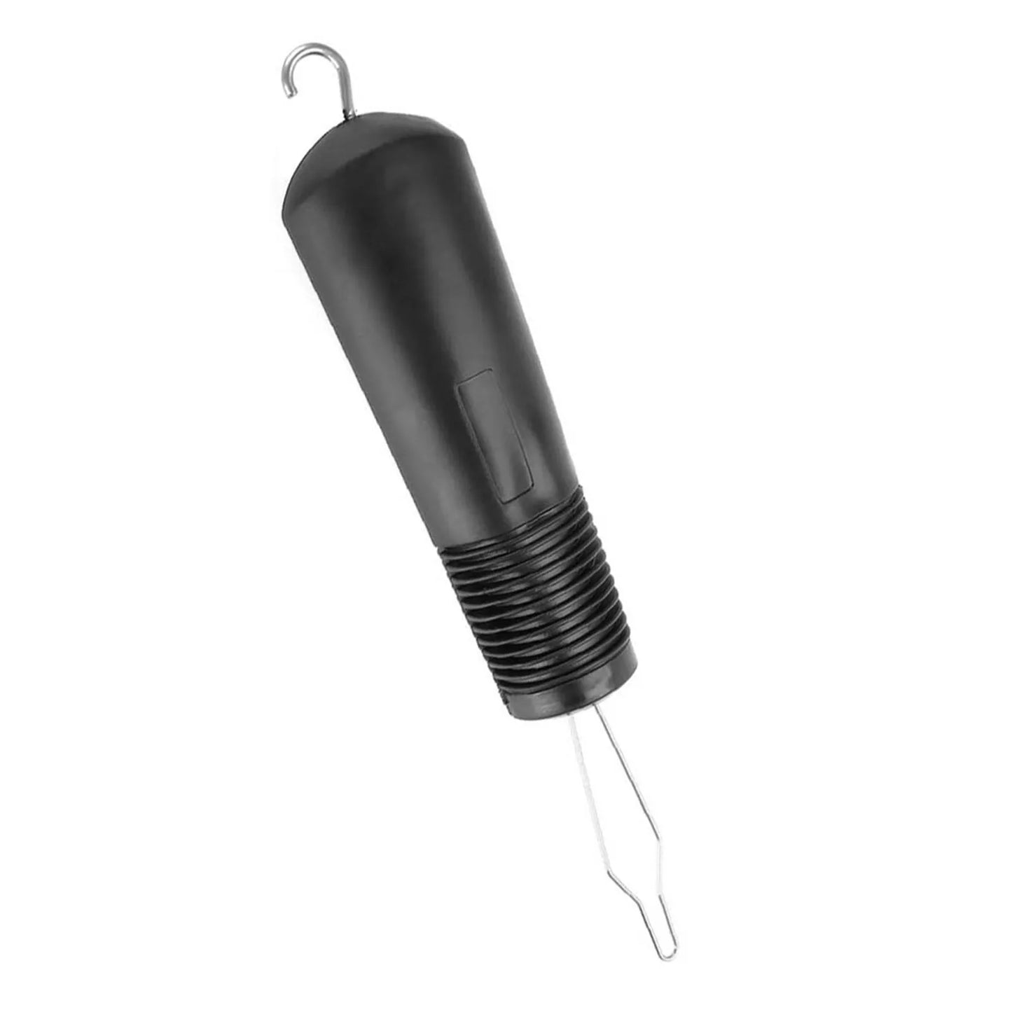 Button hook and zip puller product close up — stainless steel dressing aid loop